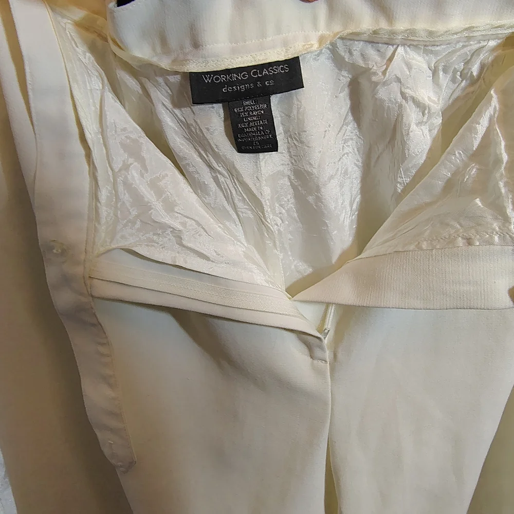 Working Classics Ankle Pants,Women Ivory,Satin Lined, ZipUp,Strght Leg,Pleats,26 - Picture 5 of 7